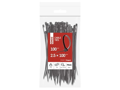 EMOS Kabelstrips 100×2,5 mm | Sort | 100 stk