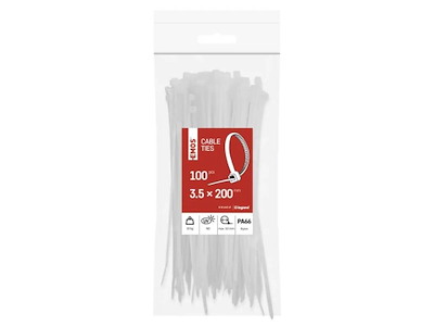 EMOS Kabelstrips 200×3,5 mm | Hvid | 100 stk