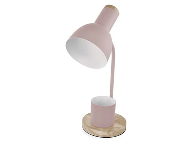 EMOS POPPY – Rosa bordlampe i metal og træ med E27-fatning