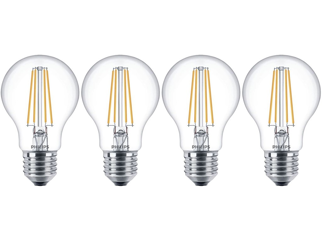 Philips LED 8W (60W) 2700K E27 Klar 4-PAK
