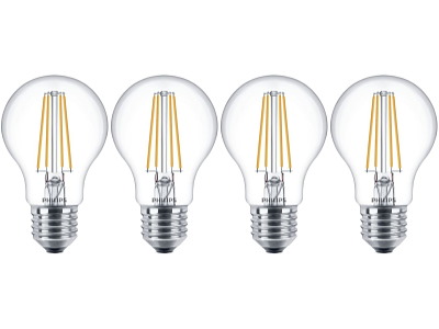 Philips LED 8W (60W) 2700K E27 Klar 4-PAK