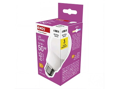 EMOS Classic LED Pære A60 E27 5,8W (50W) 4000K