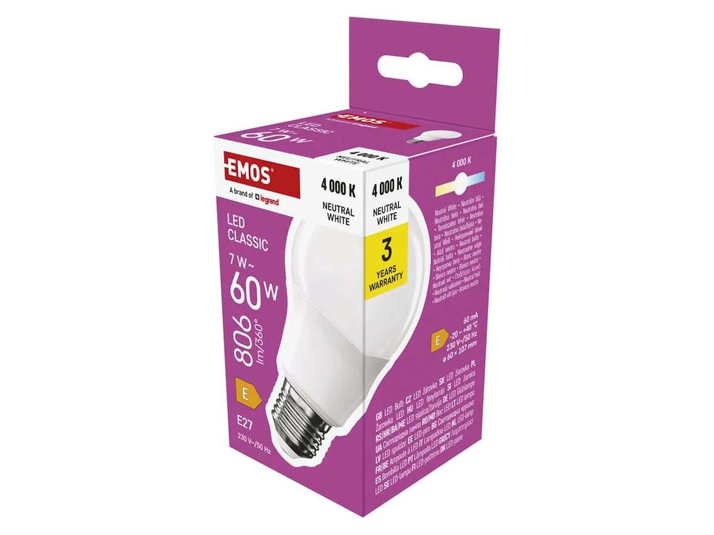 EMOS LED Classic Pære 7W (60W) 4000K E27