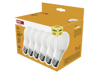 EMOS LED Pære 8,8W (60W) 3000K E27 6-PAK