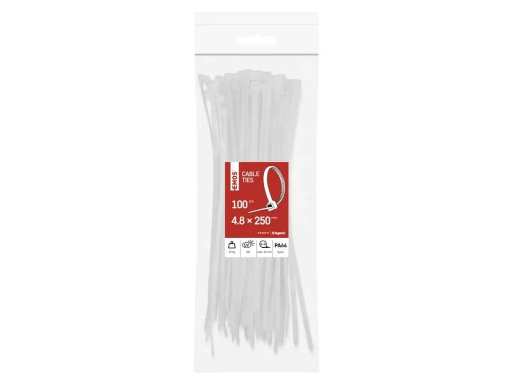 EMOS Kabelstrips 250×4,8 mm | Hvid | 100-Pak