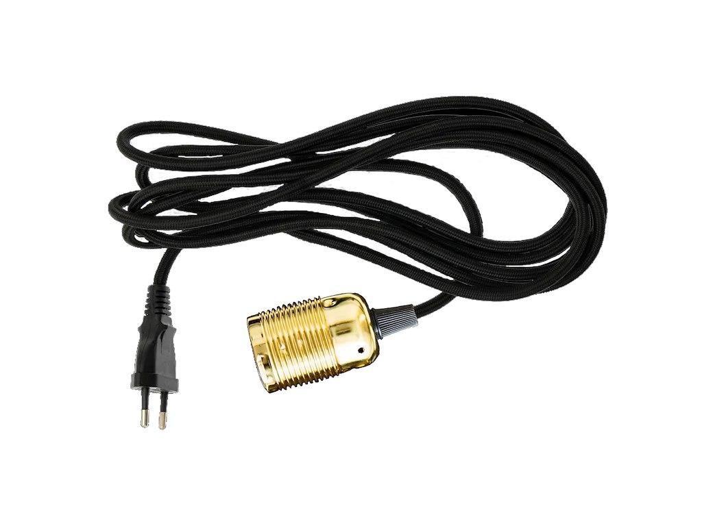 Danlamp stofledning med metalfatning (E27) – 4 meter, sort (Messing)