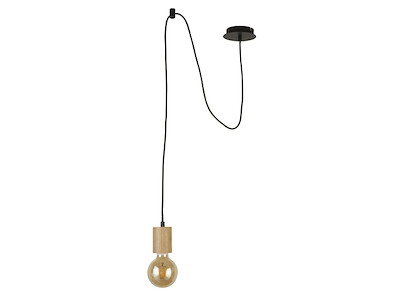 Searchlight Pendel Spinny Træ & Mat Sort