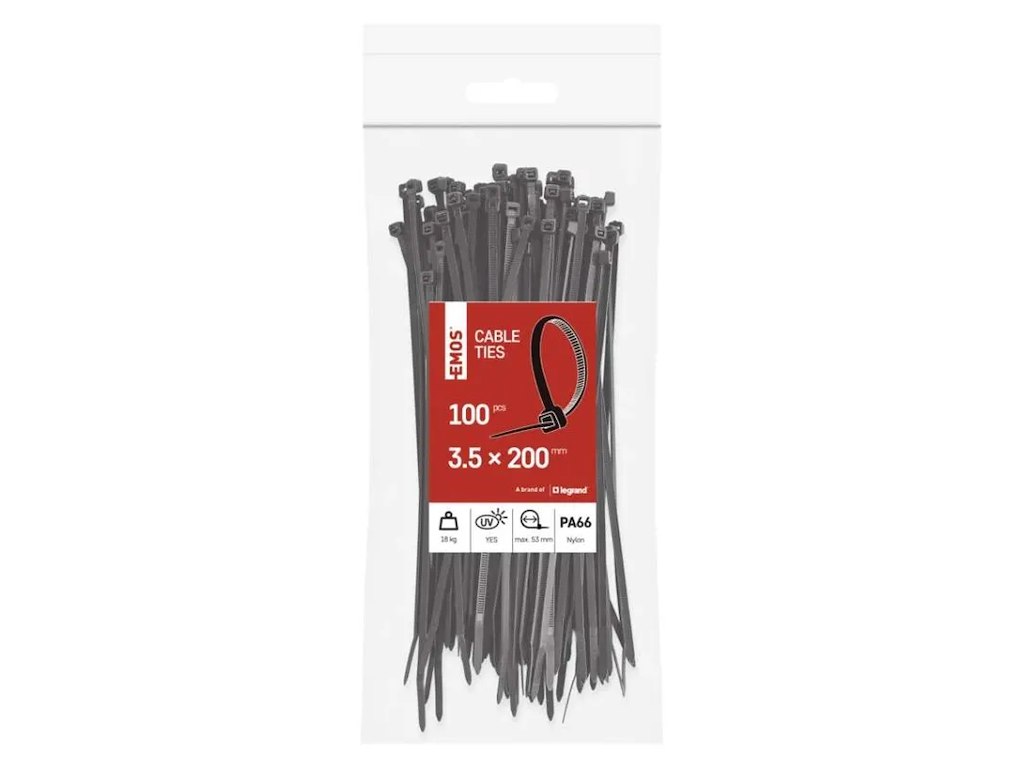 EMOS Kabelstrips 200×3,5 mm | Sort | 100 stk
