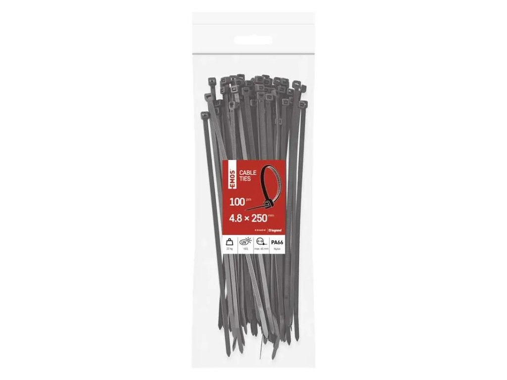 EMOS Kabelstrips 250×4,8 mm | Sort | 100-Pak