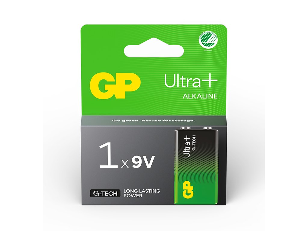 GP Ultra Plus Alkaline 9V Batteri | svanemærket | 1-Pak 