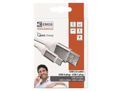 EMOS USB-A 2.0 til USB-C kabel Hvid 1M