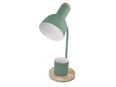 EMOS POPPY – Grøn bordlampe i metal og træ med E27-fatning