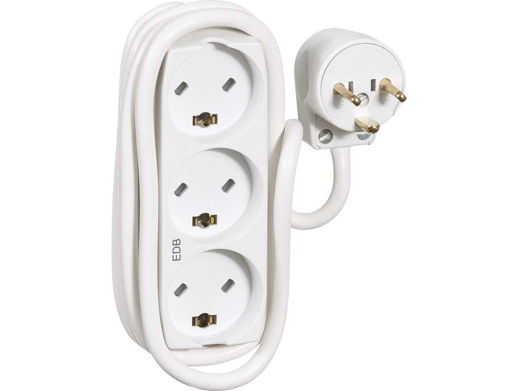 3-Stikdåse EDB Hvid 3 Meter