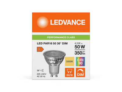 Ledvance Parathom LED Par16 4,5W (50W) 3000K GU10 | Dæmpbar
