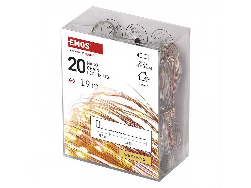 EMOS LED Nano Lyskæde 1,9m Varm Hvid med Timer