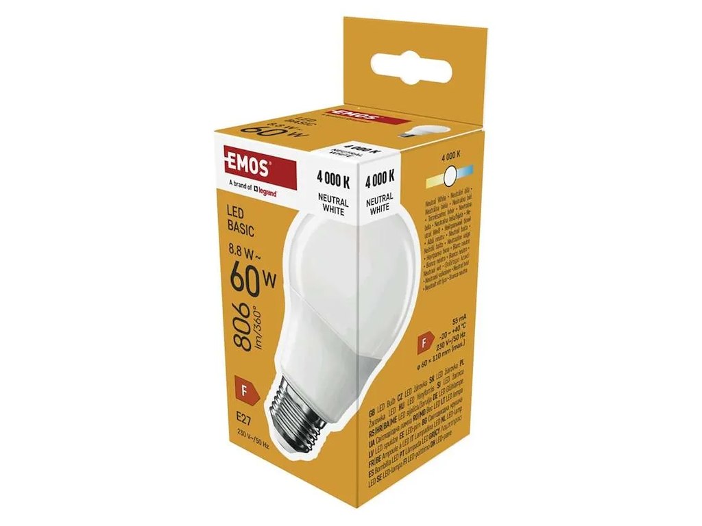 EMOS LED Pære 8,8W (60W) 4000K E27