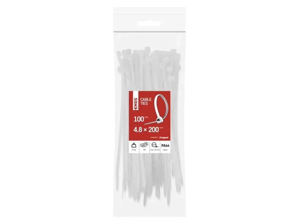 EMOS Kabelstrips 200×4,8 mm | Hvid | 100 stk
