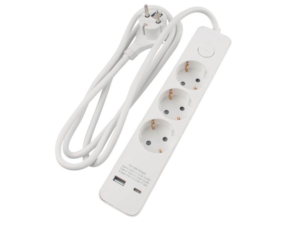 3-Stikdåse 1,5 meter ledning M/USB