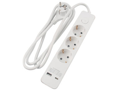 3-Stikdåse 1,5 meter ledning M/USB