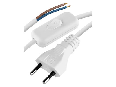 Lampeledning med stik + afbryder, 2 meter, hvid