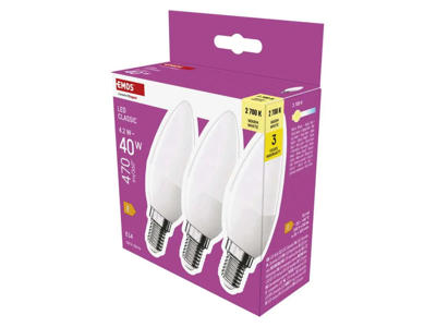 EMOS LED Kerte Pære 4,2W (40W) 2700K E14 | 3-PAK