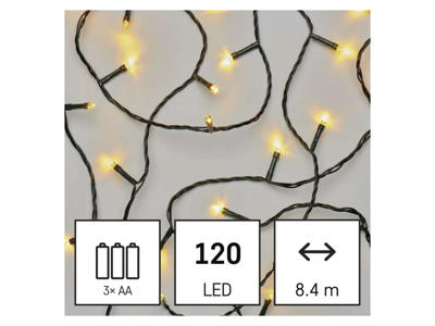 EMOS LED Lyskæde 120 dioder 8,4M m/timer & batteri 3xAA