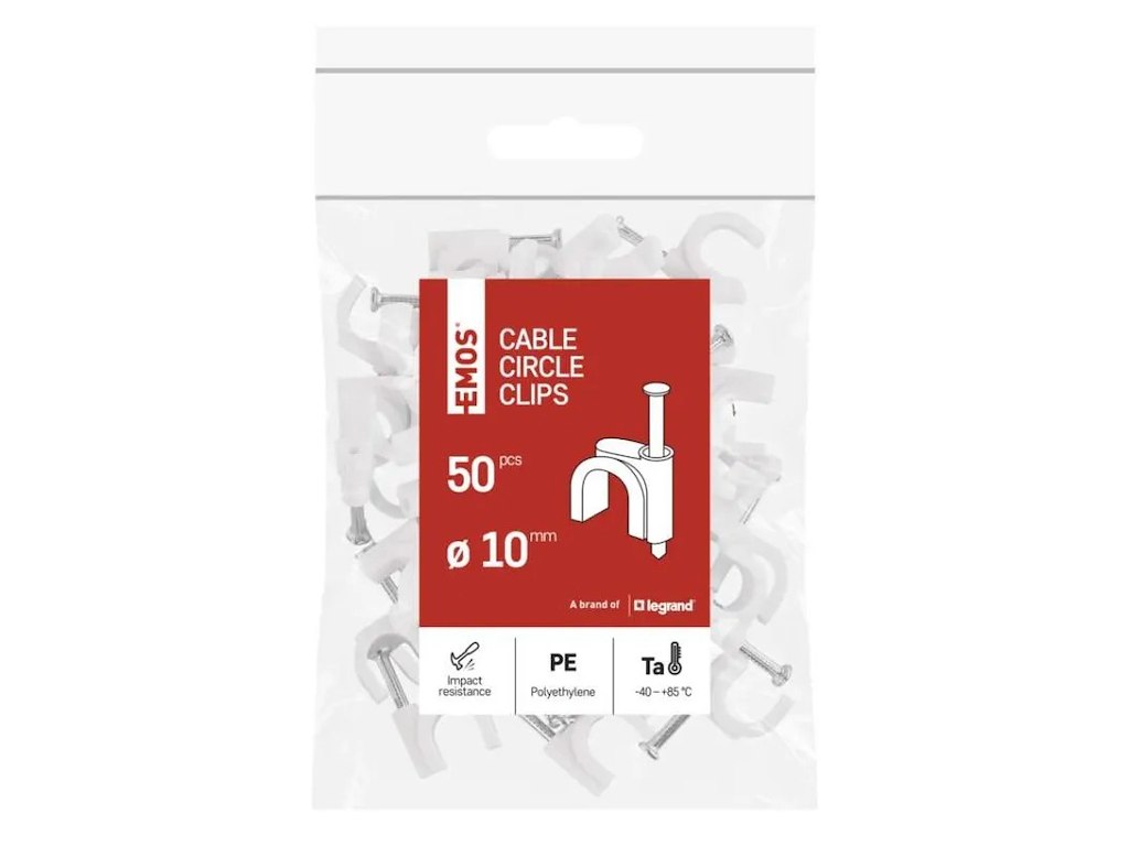 EMOS Kabelclips 10 mm | Hvid | 50 stk