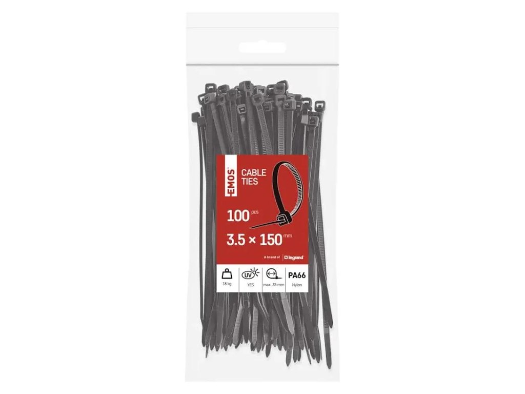 EMOS Kabelstrips 150×3,5 mm | Sort | 100 stk