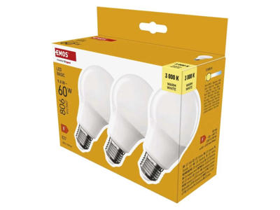 EMOS LED Pærer 9,4W (60W) 3000K E27 3-PAK