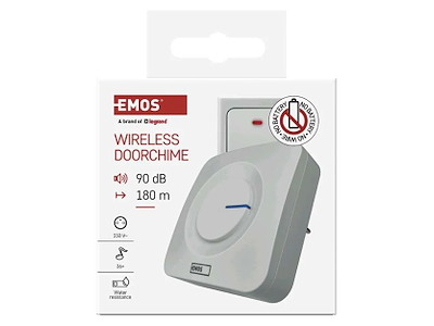 EMOS P5729 Trådløs Dørklokke med Batterifri Knap 180 m Hvid