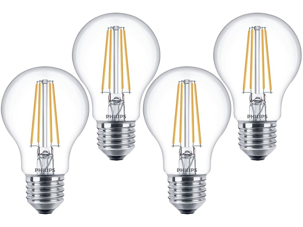 Philips LED pære 7W (60W) 2700K E27 Klar 4-PAK