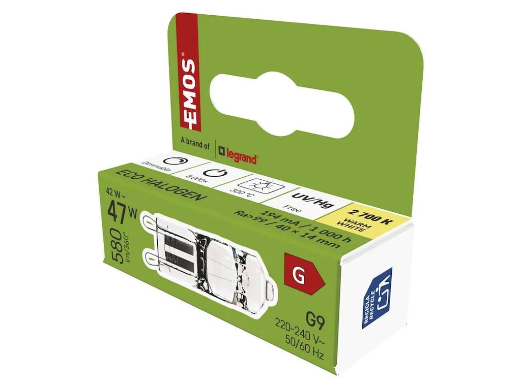 EMOS ECO Halogen Ovnlampe 42W 2700K G9 | Dæmpbar