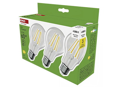 EMOS LED Std. 5,9W (60W) Klar 4000K E27 | 3-PAK
