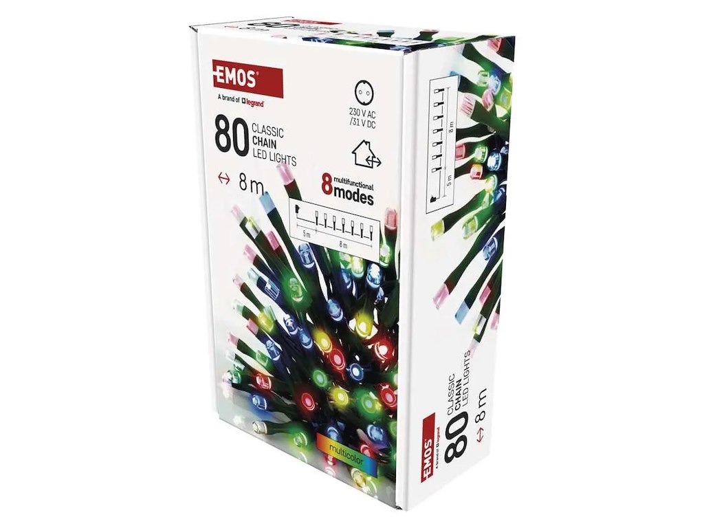 EMOS Lyskæde 80 LED 8M m/timer - Multicolor 