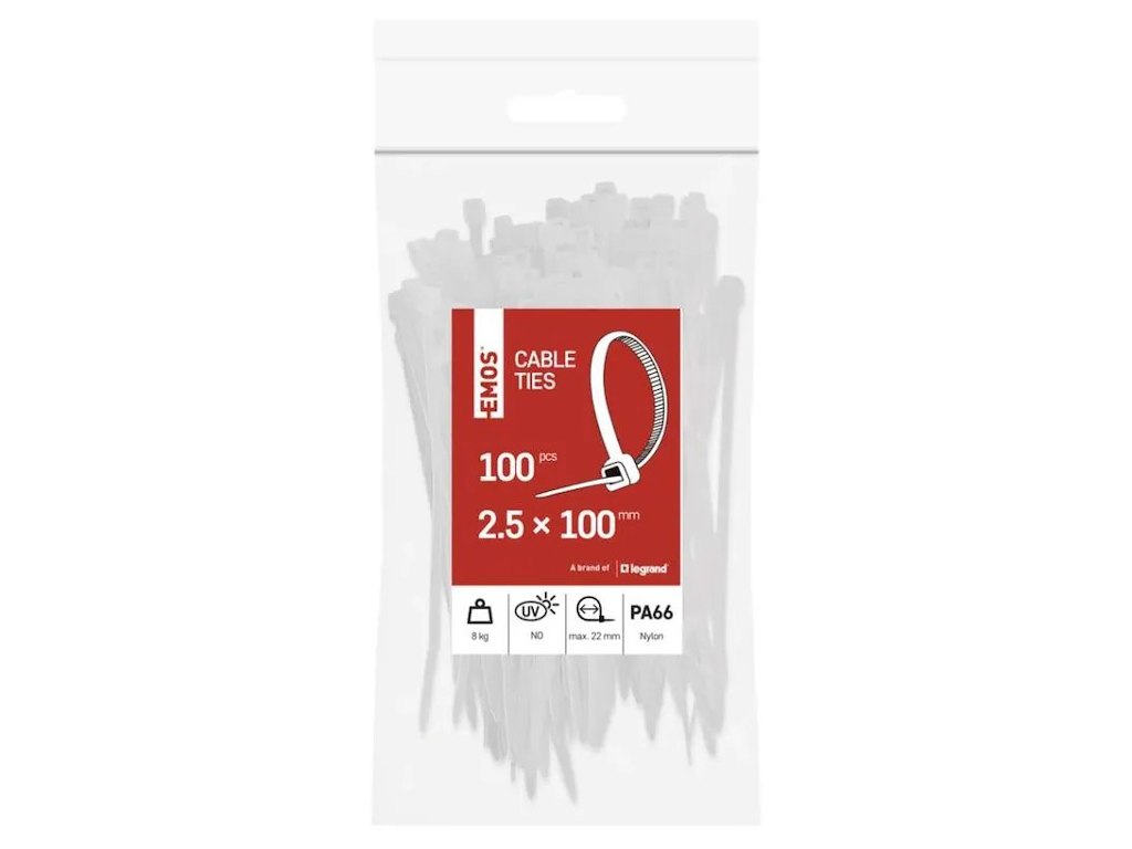 EMOS Kabelbinder Hvid 100x2,5 mm | 100 Stk.