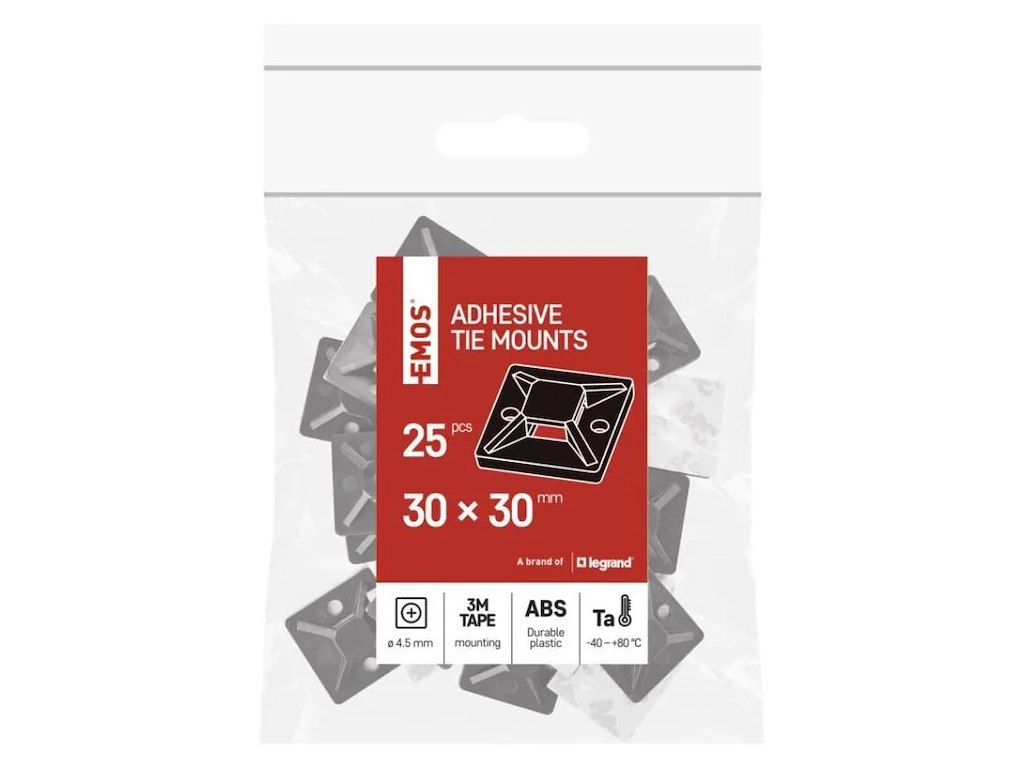 EMOS Selvklæbende Kabelholder 30×30 mm | Sort | 25-Pak