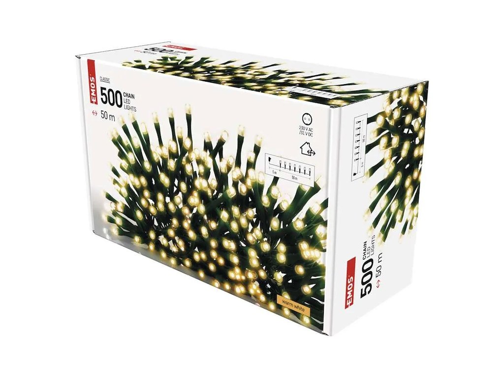 EMOS LED Lyskæde 500 dioder 50M m/Timer