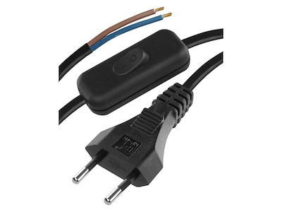 Lampeledning med stik + afbryder, 2 meter, sort