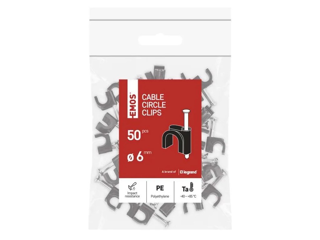 EMOS Kabelclips 6 mm | Sort | 50-Pak