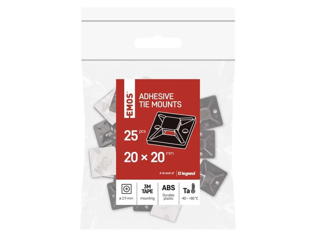 EMOS Selvklæbende Kabelholder 20×20 mm | Sort | 25-Pak