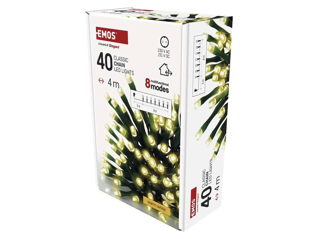 EMOS LED Lyskæde 40 dioder 4M m/Timer