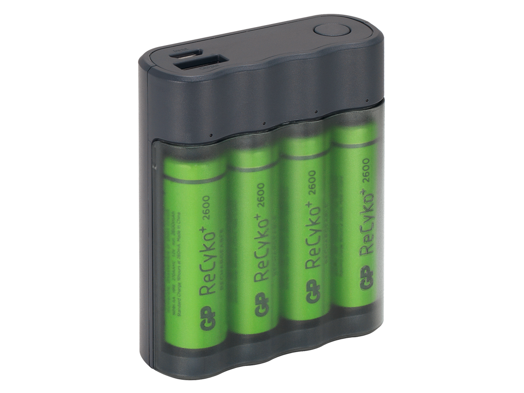 Batterilader/Powerbank Inkl. 4 Stk. AA Batterier