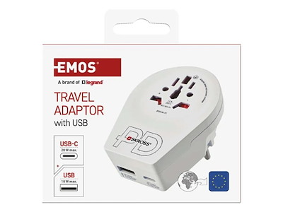 EMOS Rejseadapter til Europa med USB-C og USB-A