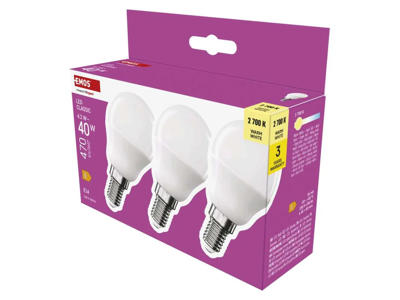 EMOS LED Krone Pære 4,2W (40W) 4000K E14 | 3-PAK