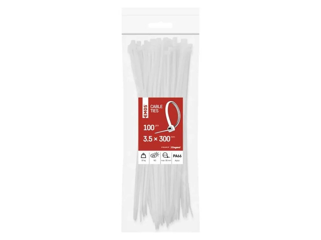 EMOS Kabelstrips 300×3,5 mm | Hvid | 100-Pak