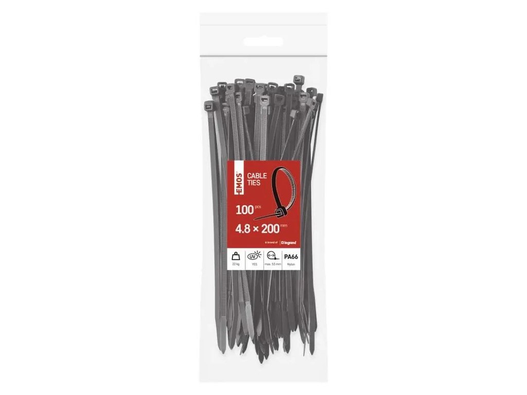EMOS Kabelstrips 200×4,8 mm | Sort | 100 stk