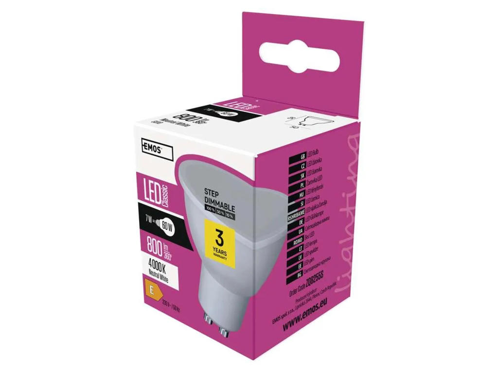 EMOS LED Spot 7W (60W) 4000K GU10 | 3-Trins Dæmpbar
