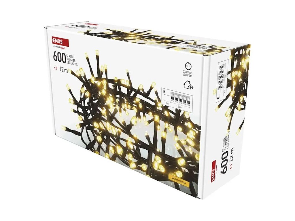 EMOS Classic Cluster LED Lyskæde 12 m Varm Hvid med Timer