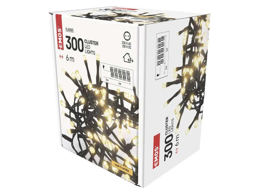 EMOS LED Lyskæde Klynge 300 dioder 6M m/timer 
