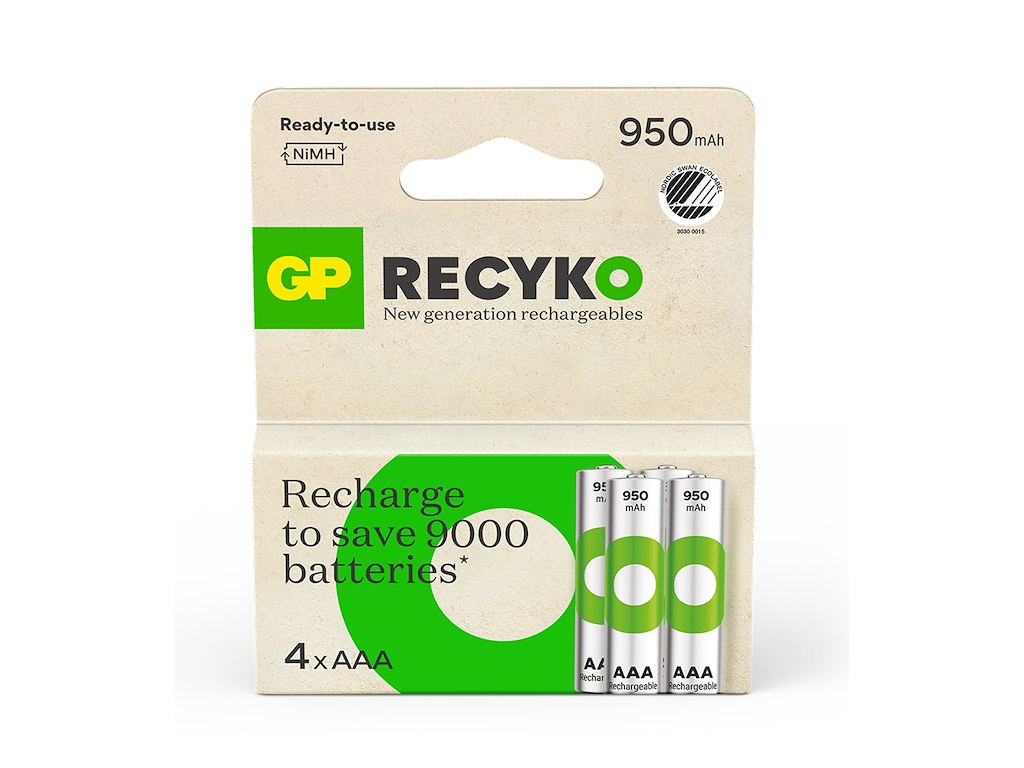 GP ReCyko AAA Batteri | Svanemærket | 4-pak